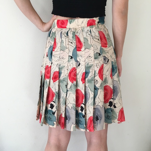 Floral Print Silk High Waist Mini Skirt - Picture 2 of 6